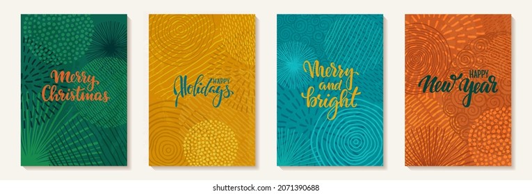 happy holidays Hand drawn brush pen lettering text on doodle background with scribble circles. design happy holiday greeting card and invitation of Merry Christmas and happy new year