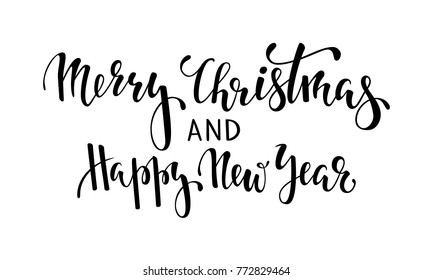 Happy holidays. Hand drawn creative calligraphy, brush pen lettering. design holiday greeting cards and invitations of Merry Christmas and Happy New Year, banner, poster, logo, seasonal holiday.