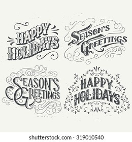 Happy Holidays. Hand drawn typography headlines set for greeting cards in vintage style - Shutterstock ID 319010540