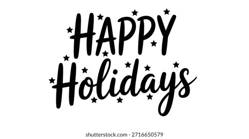 Feliz Navidad Texto de tipografía con letras de mano con estrellas Frase de saludo de temporada festivo Estilo de escritura de pincel aislado sobre fondo blanco