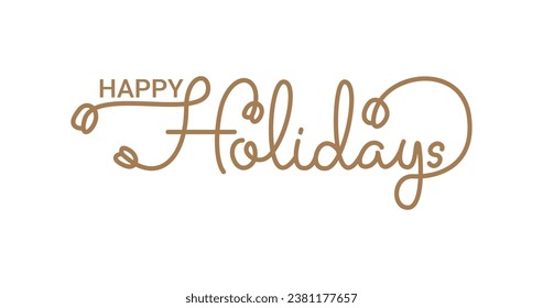 Happy Holidays Handwriting Lettering Calligraphy with Gold Color. Greeting Card Vector Illustration Template. Great for cards, banners, flyers, and posters