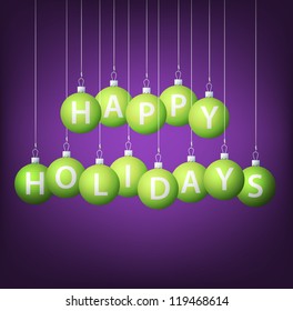 Happy Holidays hanging bauble card in vector format.