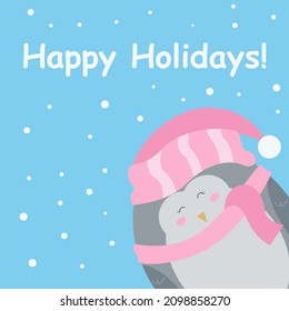 Happy holidays illustration with cute animals perfect for invitations, greeting cards, backgrounds, wallpapers and more