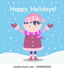 Happy holidays illustration with little boy perfect for invitations, greeting cards, backgrounds, wallpapers and more