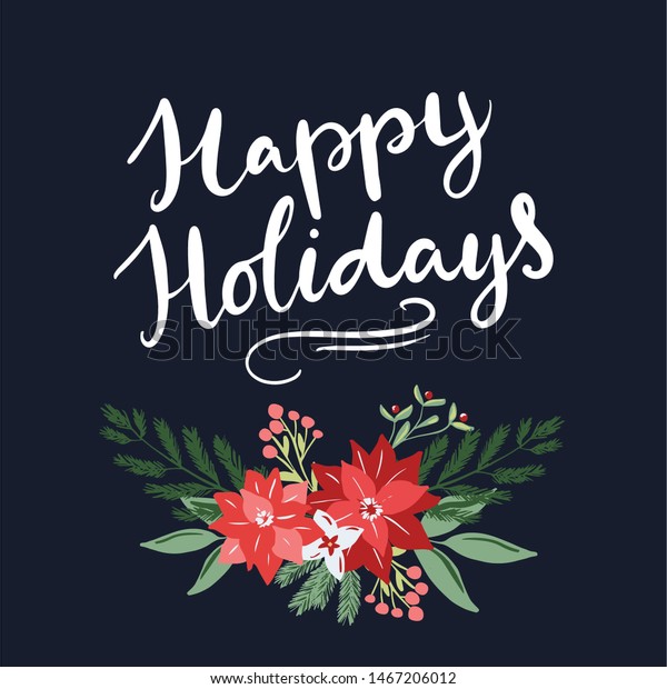 Happy Holidays Lettering Card Hand Drawn Stock Vector Royalty