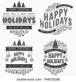 Happy Holidays lettering with Christmas . Merry Christmas calligraphy. New Year 2018.