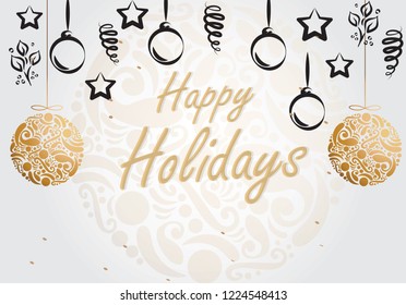 Happy holidays lettering font isolated on gray background. Happy holidays calligraphy font. Trendy christmas text for logo, banner and greeting card. Creative art concept, vector illustration