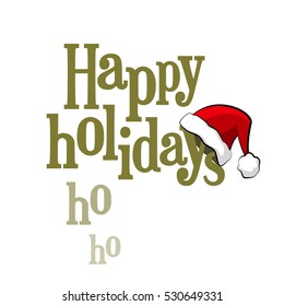 Happy Holidays lettering with Santa Claus cap isolated on white background. Vector illustration
