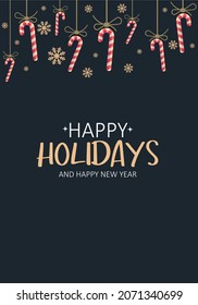 Happy holidays lettering text with decorative seasonal design elements. christmas banner, graphic, vector design template.
