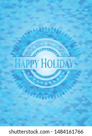 Happy Holidays light blue mosaic emblem