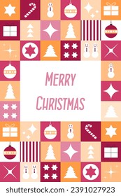Happy Holidays and Merry Christmas - Christmas card. Modern Christmas greetings design in red and orange.