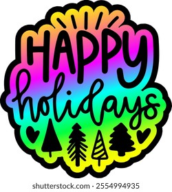 happy holidays merry christmas colorful bright rainbow graphic design