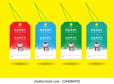 Happy Holidays, Merry Christmas and Happy New Year Gift Tag, printable holiday cards templates, labels design. Vector EPS 10.