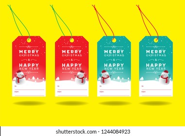 Happy Holidays, Merry Christmas and Happy New Year Gift Tag, printable holiday cards templates, labels design. Vector EPS 10.