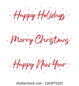 Happy Holidays, Merry Christmas, Happy New Year, Vector Text with Stars and Dots Illustration Background