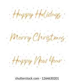 Happy Holidays, Merry Christmas, Happy New Year, Vector Text with Stars and Dots Illustration Background