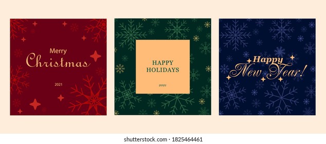 Happy holidays. Merry Christmas. Happy New year. Postcard template. Social media post. Print invitation