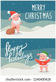 Happy holidays and Merry Christmas postcards