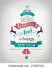 Happy holidays message with illustrations on grey background