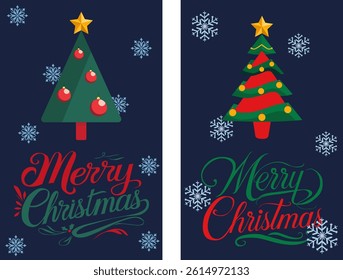 Happy holidays modern greeting card set elements, greeting text, inscription on blue background, vector.