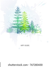 Happy holidays. new style Christmas trees, watercolor, hand drown, vector, 