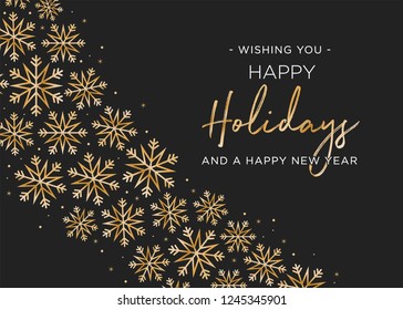 Happy Holidays and Happy New Year Holiday Greeting Card Vector Text Snowflake Illustration Background