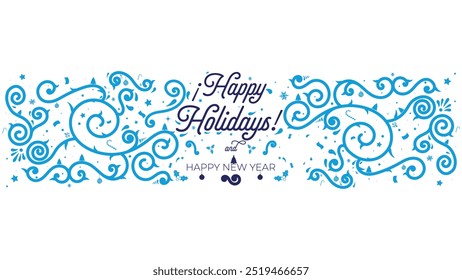 Días festivos felices y feliz año Nuevo Plantilla sobre fondo rojo con copos de nieve y adornos de estilo talavera. Plantilla de Vector para tarjetas de felicitación, etc.