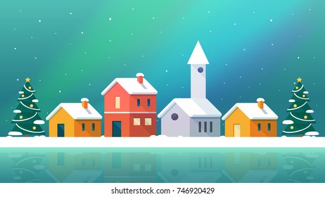 Happy holidays on Christmas winter Snow Urban Countryside Landscape City Village illustration