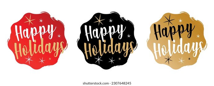 Happy holidays on red, black and gold sticker