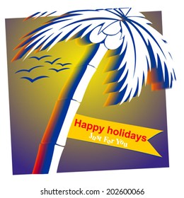 Happy holidays. Paper palm with shadow. Vector illustration. 