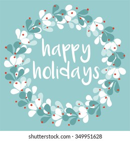 Happy Holidays Pastel Vector Card With Wreath