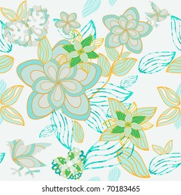 Happy holidays pattern with heart and flowers, vector.