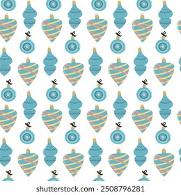 Happy Holidays pattern. Xmas seamless background with christmas decoration and festive elements, toys, baubles.