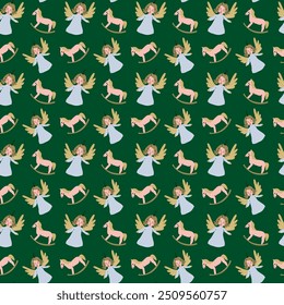 Happy Holidays pattern. Xmas seamless background with christmas decoration and festive elements, toys, baubles.