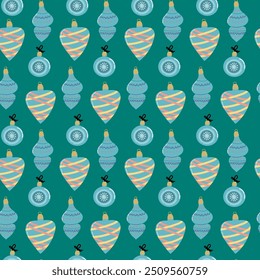 Happy Holidays pattern. Xmas seamless background with christmas decoration and festive elements, toys, baubles.