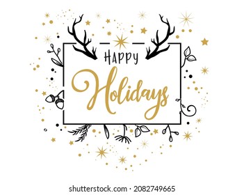 Happy holidays phrase - beautiful greeting card brush calligraphy banner on white background