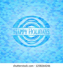 Happy Holidays realistic sky blue mosaic emblem