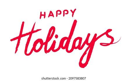 Happy Holidays Red Brush Calligraphy Vector Text, Horizontal Typography Banner. Merry christmas and happy new year, Valentin's day lettering. 