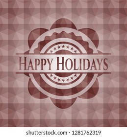 Happy Holidays red geometric badge. Seamless.