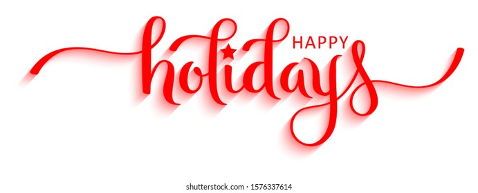 HAPPY HOLIDAYS red seasonal vector brush calligraphy banner with swashes