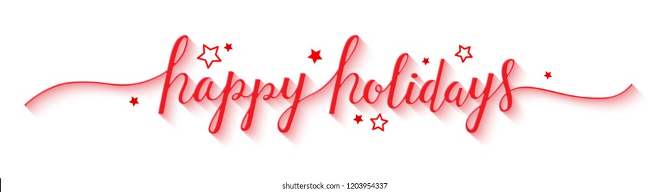 HAPPY HOLIDAYS red vector brush calligraphy banner with stars