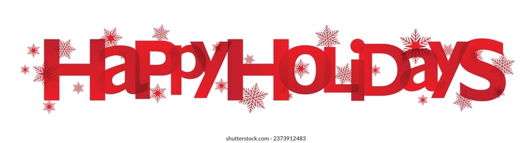 HAPPY HOLIDAYS red vector typography banner with snowflakes