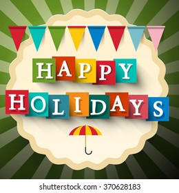 Happy Holidays Retro Vector Card with Flags
