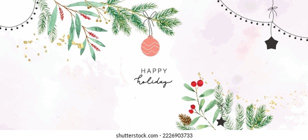 Happy Holidays, season's greetings and new year vector template with Christmas element decoration