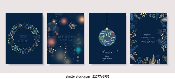 Happy Holidays, season's greetings and new year vector template with Christmas element decoration