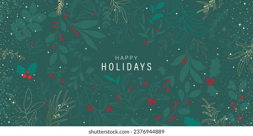 Happy Holidays, season's greetings and new year vector template with Christmas element decoration