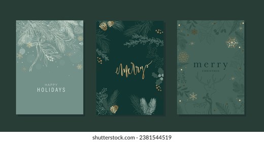 Happy Holidays, season's greetings and new year vector template with Christmas element decoration