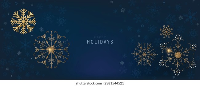 Happy Holidays, season's greetings and new year vector template with Christmas element decoration