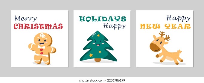 Happy holidays set of cute postcard templates