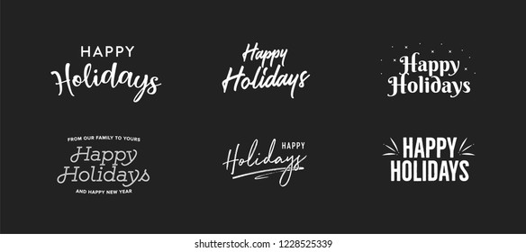 Happy Holidays Set, Holiday Text, Happy Holidays, Greeting Card, Handwritten Card, Vector Holiday Text Isolated Illustration